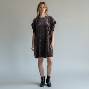 Current Elliott Floral‎ Velvet Ruffle Sleeve Mini Dress Multi Color Size 1 Small